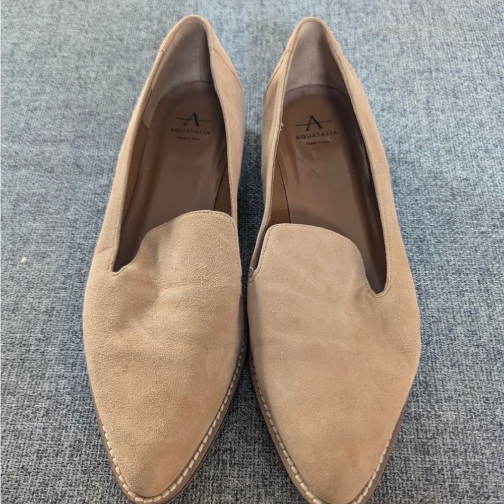 Aquatalia Tan Suede Pointed Toe Loafers Size 7.5